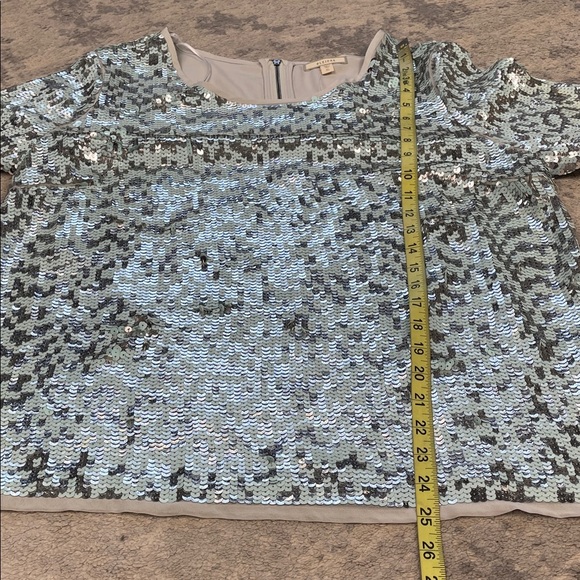 NWT Pleione Sequin Sparkle Short Sleeve Blouse Top Party Blue Silver Sz XL - Picture 5 of 9